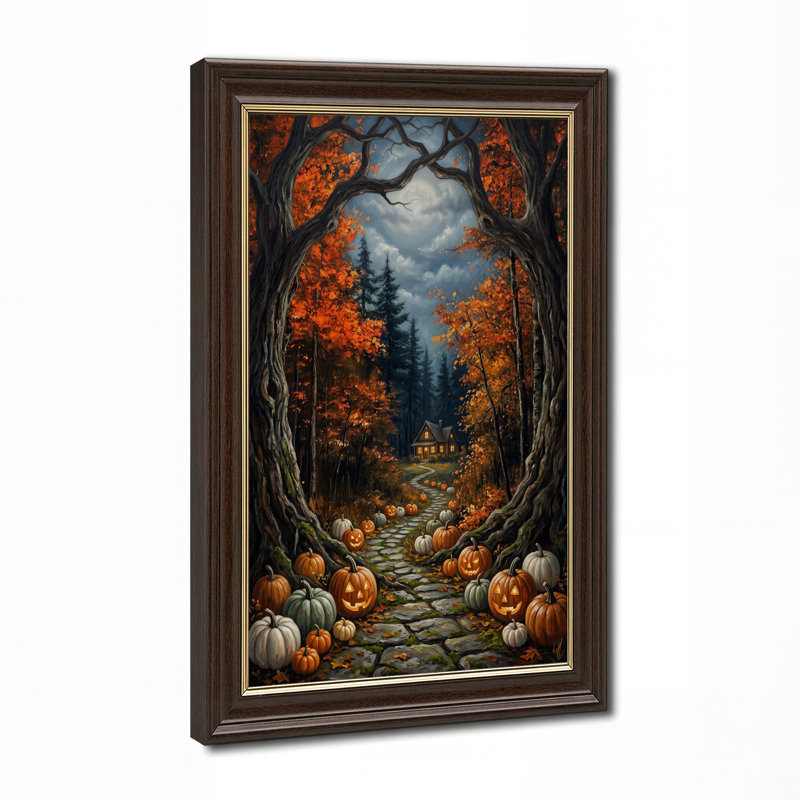«Autumn Forest Path with Glowing Jack O Lanterns», art mural sur toile, H 24 po x l 16 po