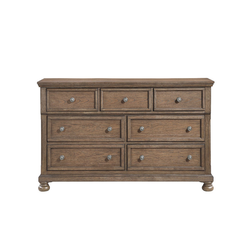 Commode Bely, 65 po, 7 tiroirs avec 1 tiroir caché, bois brun antique