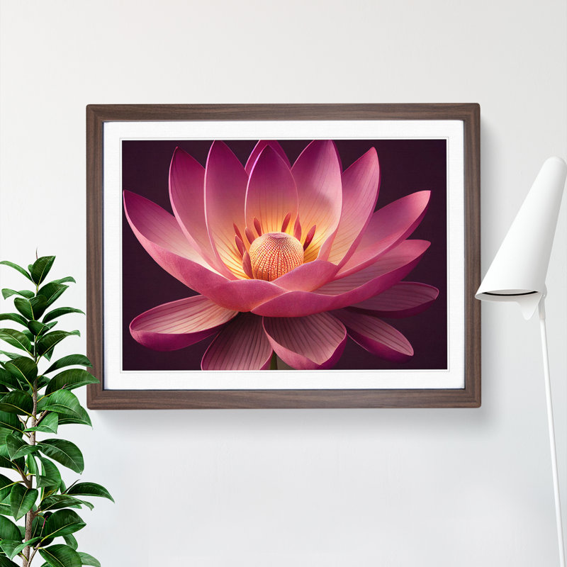 Dashing Lotus Flower - Framed Print, 25cm H x 34cm W x 2cm D, Walnut
