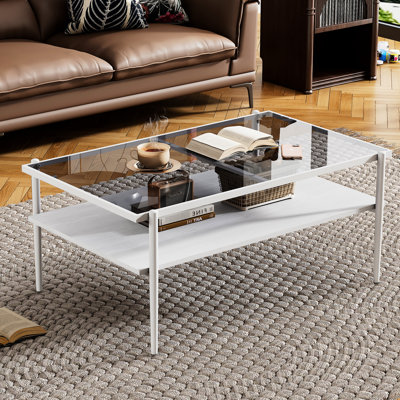 Meuble de salon moderne avec table basse en verre trempé gris et pieds blancs fiables