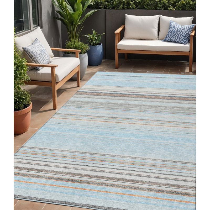 Tapis intérieur lavable rayé bleu ciel 5 pi x 8 pi