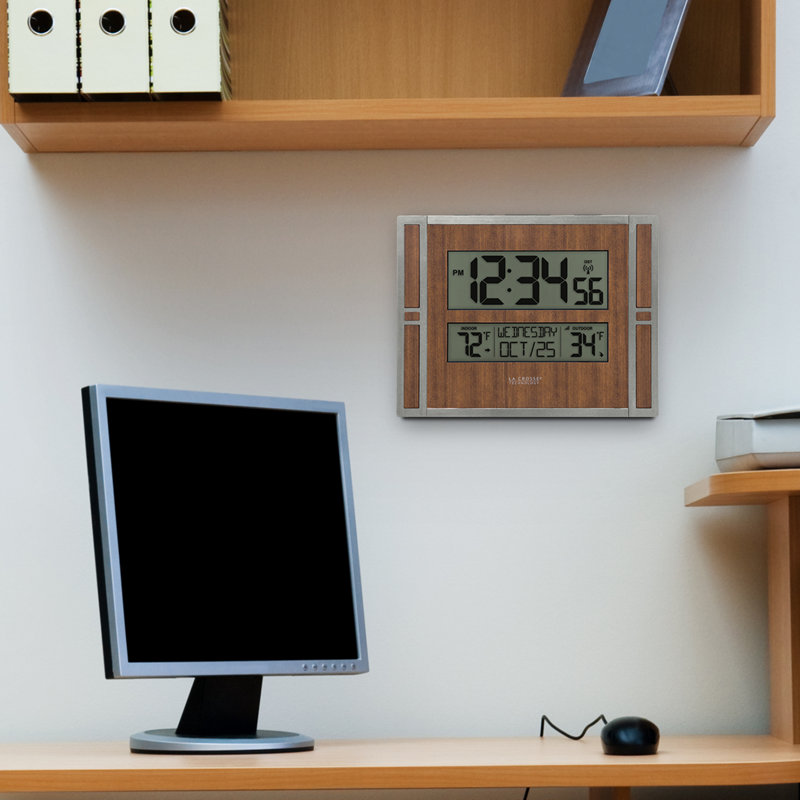 Atomic Digital Wall Clock with Outdoor Temperature