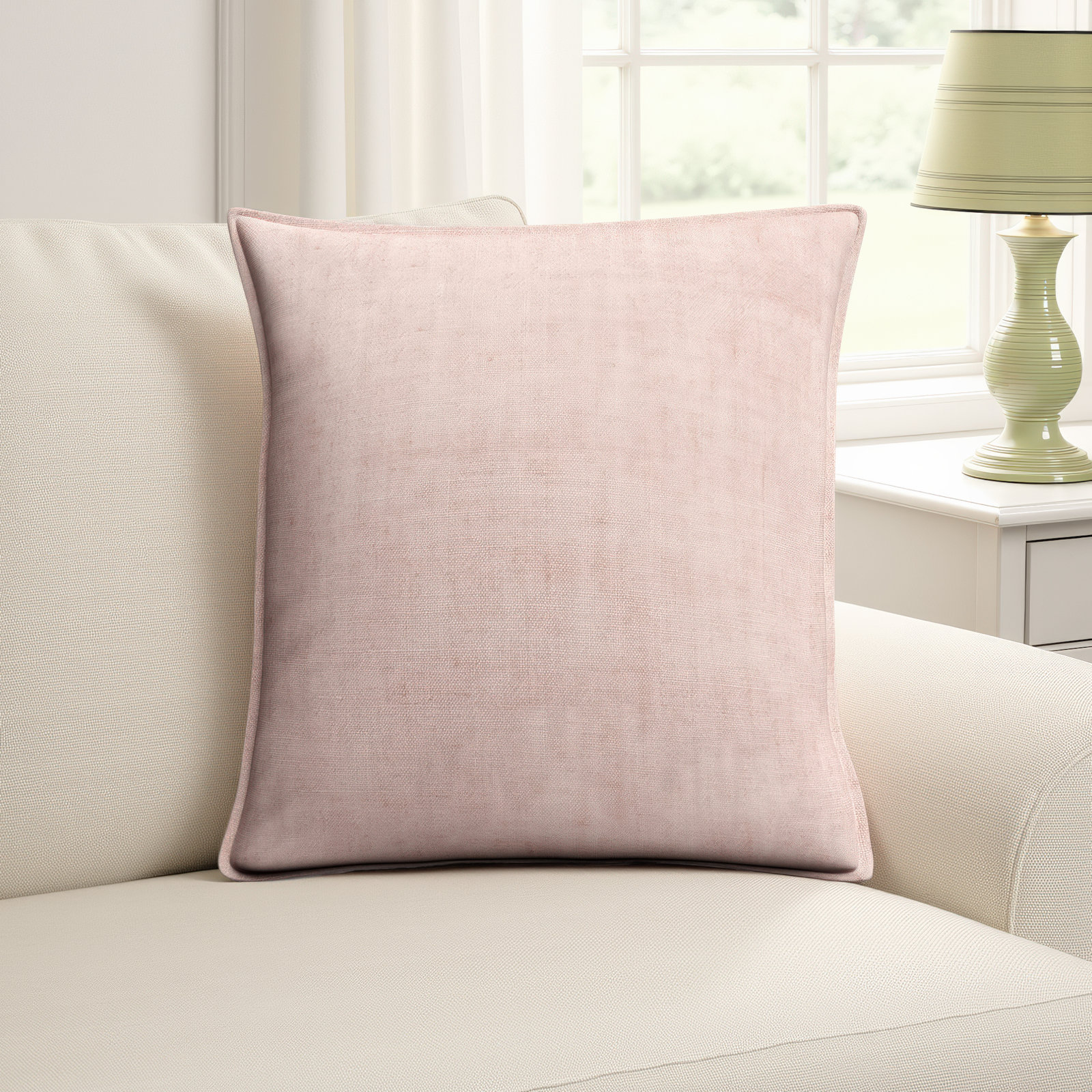 Burbank Linen Throw Pillow, Down, Light Pink, 22" x 22"