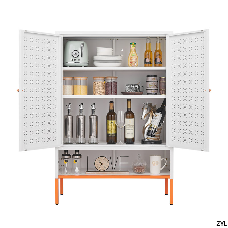 Grid Double Door Shoe Cabinet, Three Adjustable Compartments For Flexible Storage, Suspended Hollow Shoe Changing Compartment, Bottom 15Cm Moisture-Proof High Foot Design