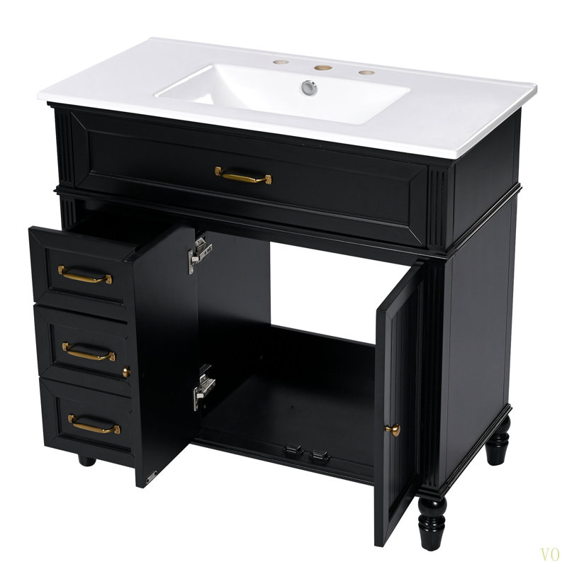 Meuble-lavabo 36 po avec lavabo, armoire de salle de bain avec tiroirs, structure solide et panneau de fibres à densité moyenne, un paquet