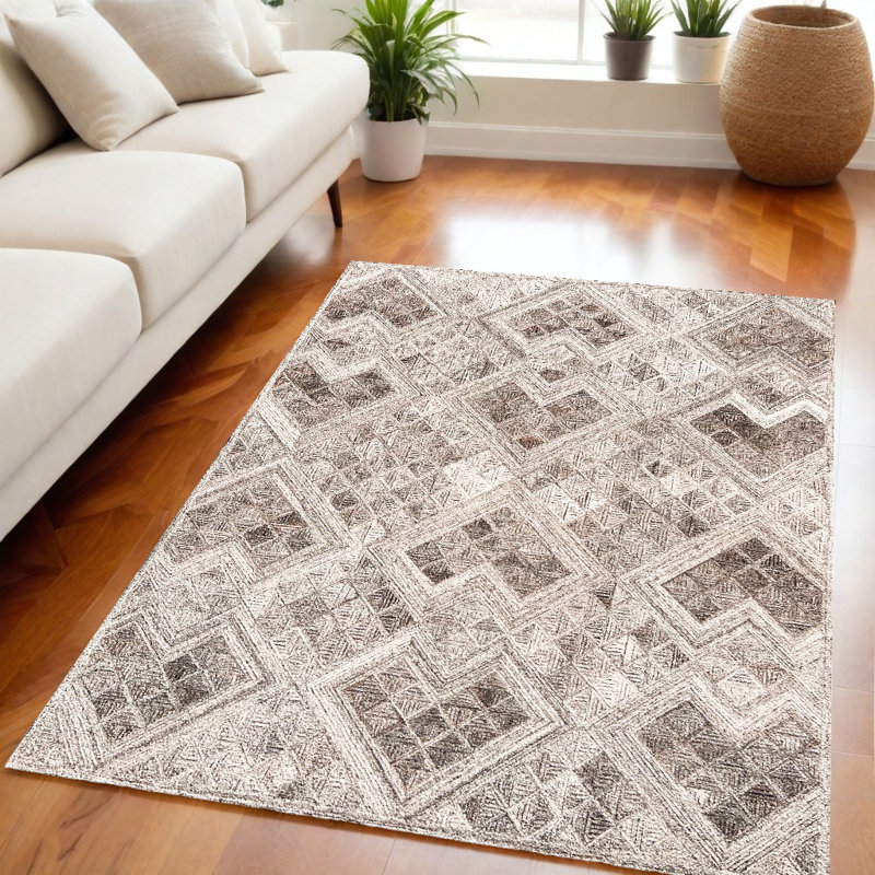 Tapis géométrique abstrait touffeté à la main 5 pi x 8 pi