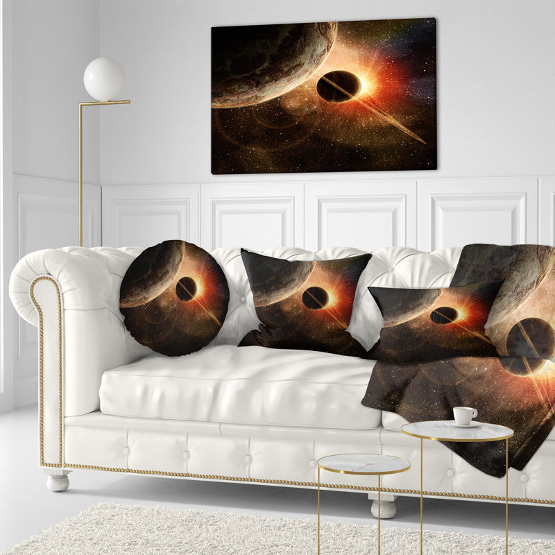 Planète avec anneaux - Coussin décoratif à imprimé paysage