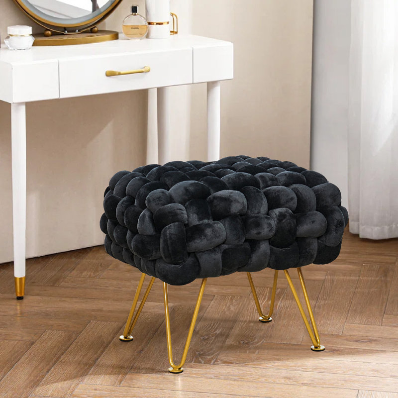Repose-pieds rectangulaire standard en velours de 27 po de large Opheim, Velours noir