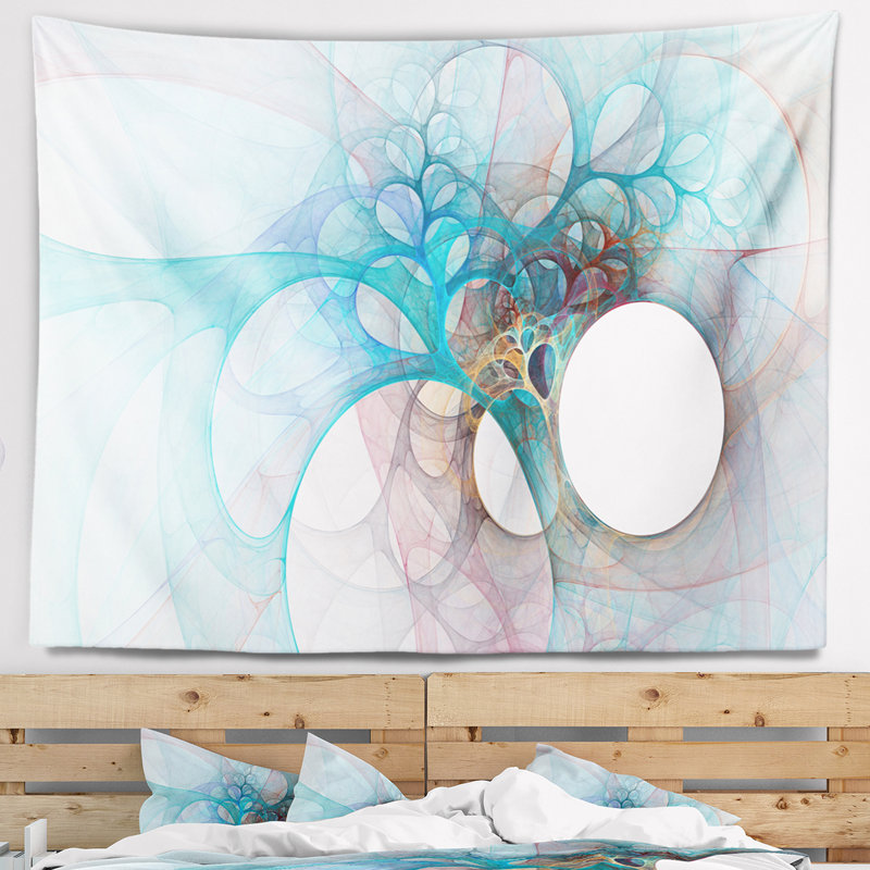 Ailes d'ange abstraites fractales en tapisserie bleu clair, H 32 po x l 39 po
