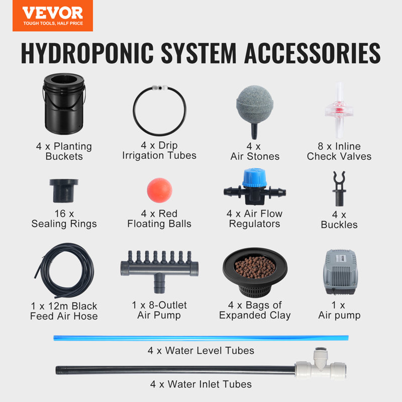 Black Polypropylene Hydroponic Grow System with Air Pump and Stones