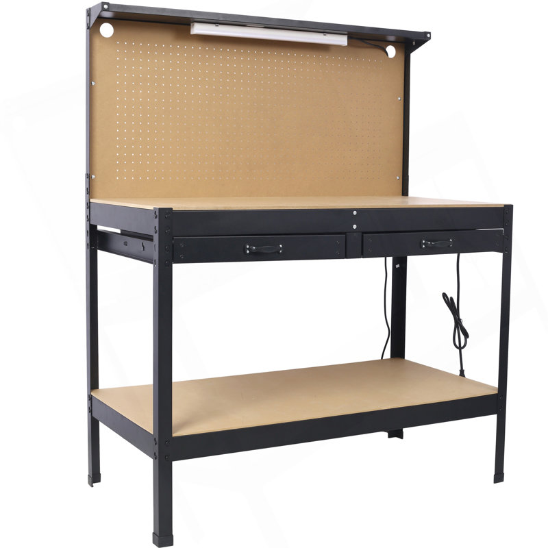 Steel Workbench Tool Storage Work Bench Workshop Tools Table W/Drawer And Peg Board ,4Xac Outlets 2Xusb Ports