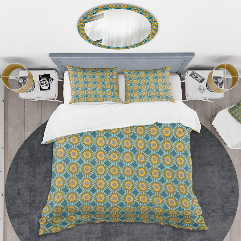 King Size Blue and Yellow Microfiber Duvet Cover Set