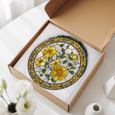 Panneau de vitrail floral jaune
