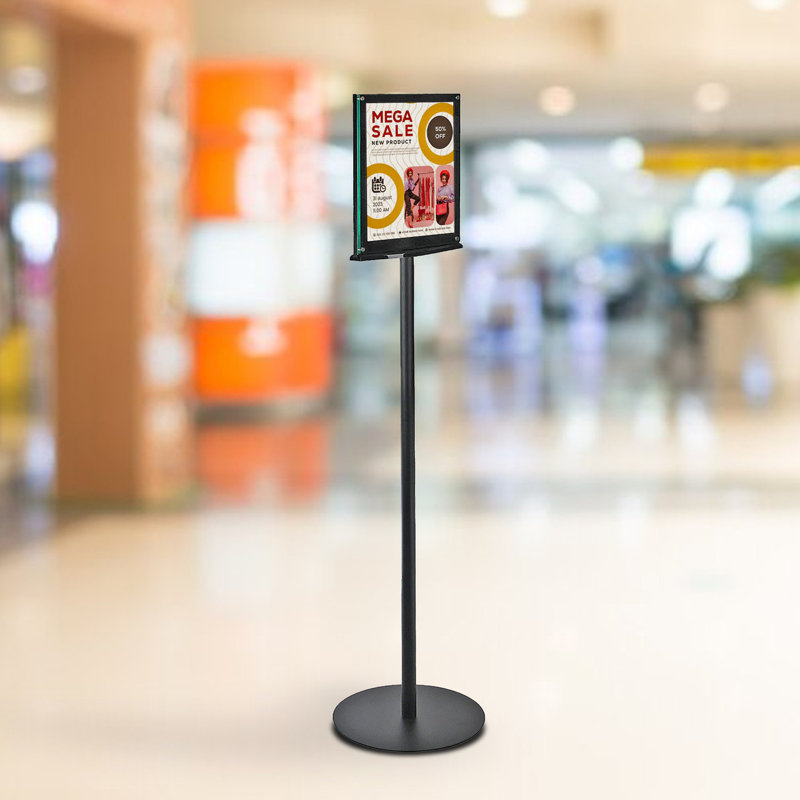 Black Double-Sided Magnetic Floor Sign Holder with Clear Plastic Cover