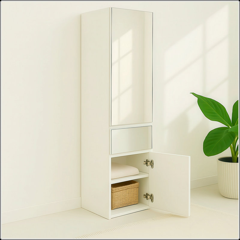Elise Modular Wood Closet System With Mirror, Customizable Storage Solution For Efficient Organization And Space Utilization.