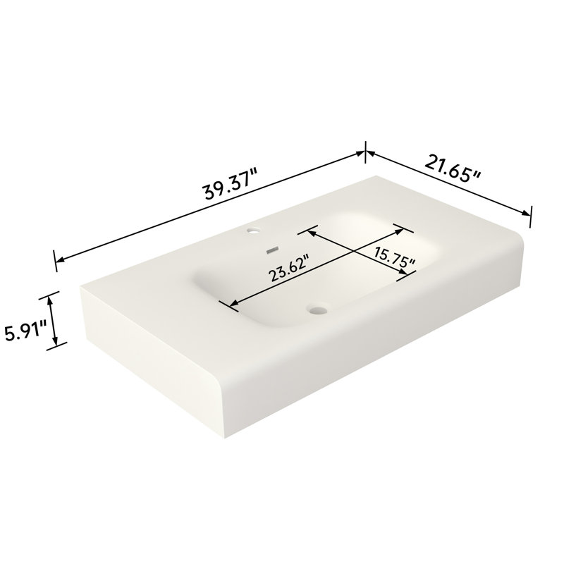 Bathroom Basin Sink Solid Surface Stone Resin - Matte White, 57.3 Lb, 39.1 In Depth, 21.82 Width, 7.24 Height Flawless Integration All Designs, Discoloration Construction, Wall Or Countertop