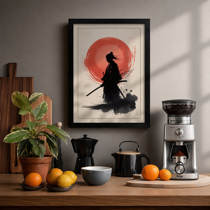 Samurai In Stillness Japandi - Print, A1 - 84.1 x 59.4 cm, Black
