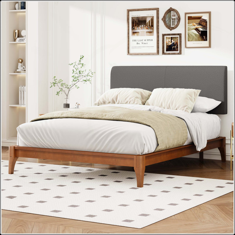 Tête de lit réglable en bambou, Gris, Double