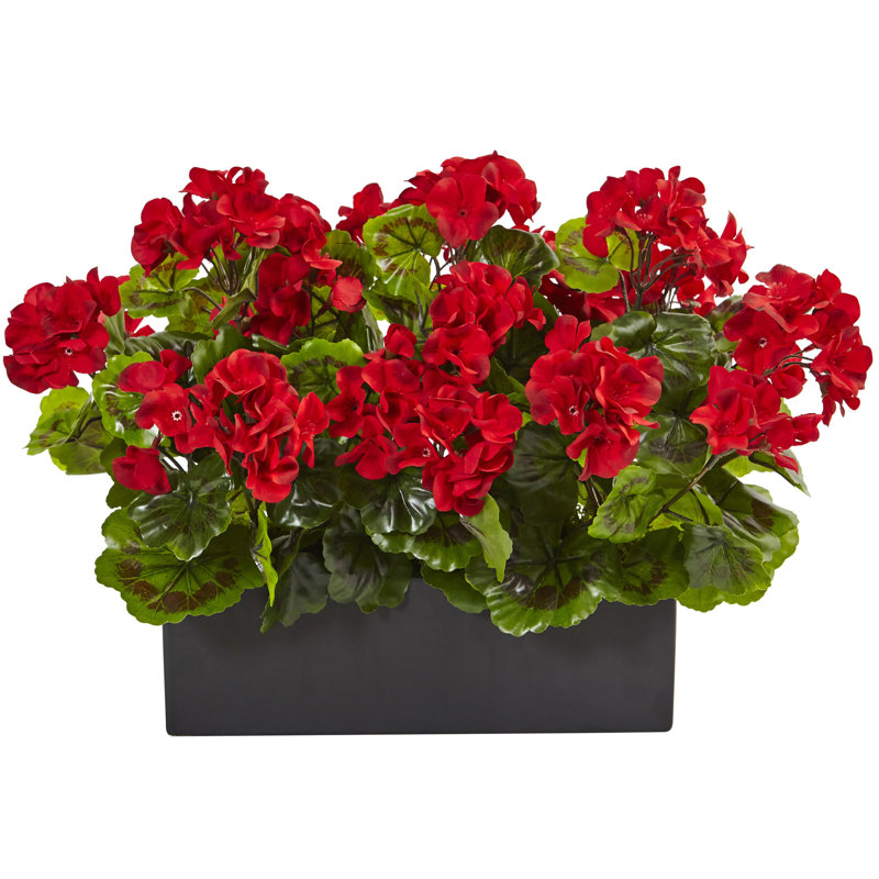 Geranium Silk Plant in Rectangular Planter, UV Resistant (Indoor/Outdoor), Red