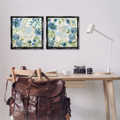 Trust Be Still Hydrangea Blue, ensemble de 2 toiles flottantes encadrées par Nan