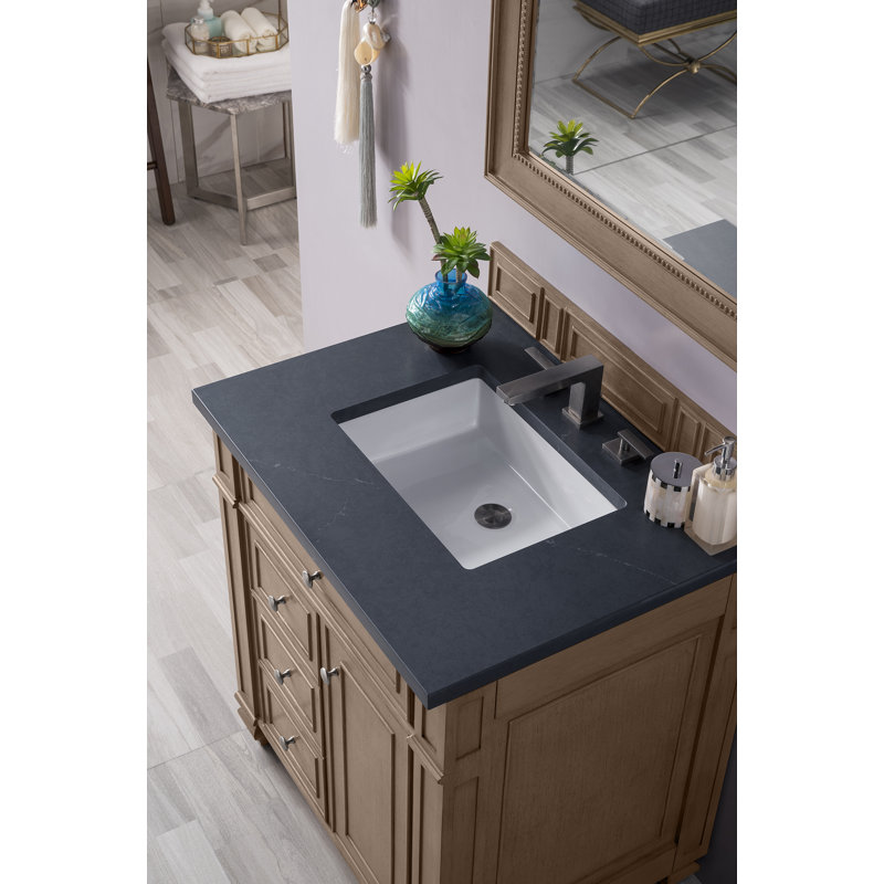 Bristol 30'' W Single Vanity, Charcoal Soapstone, 8" Widespread, Whitewashed Walnut