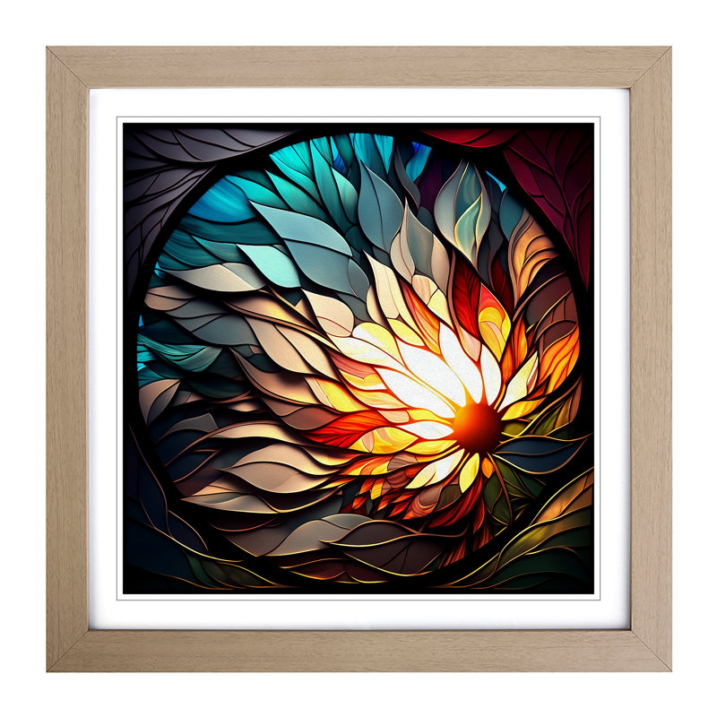 Sun Stained Glass Effect - Framed Print, Oak