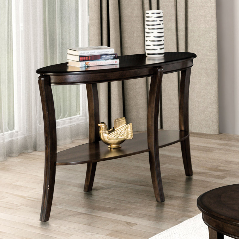 Table ovale de style traditionnel avec pieds incurvés, finition noyer et tablette ouverte - l 49 po x P 23,5 po H 31 po, poids inférieur de 25 lb, pieds de profondeur 23,5 po, hauteur 31 po