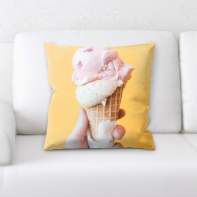 Holding Ice Cream on Background Throw Pillow
