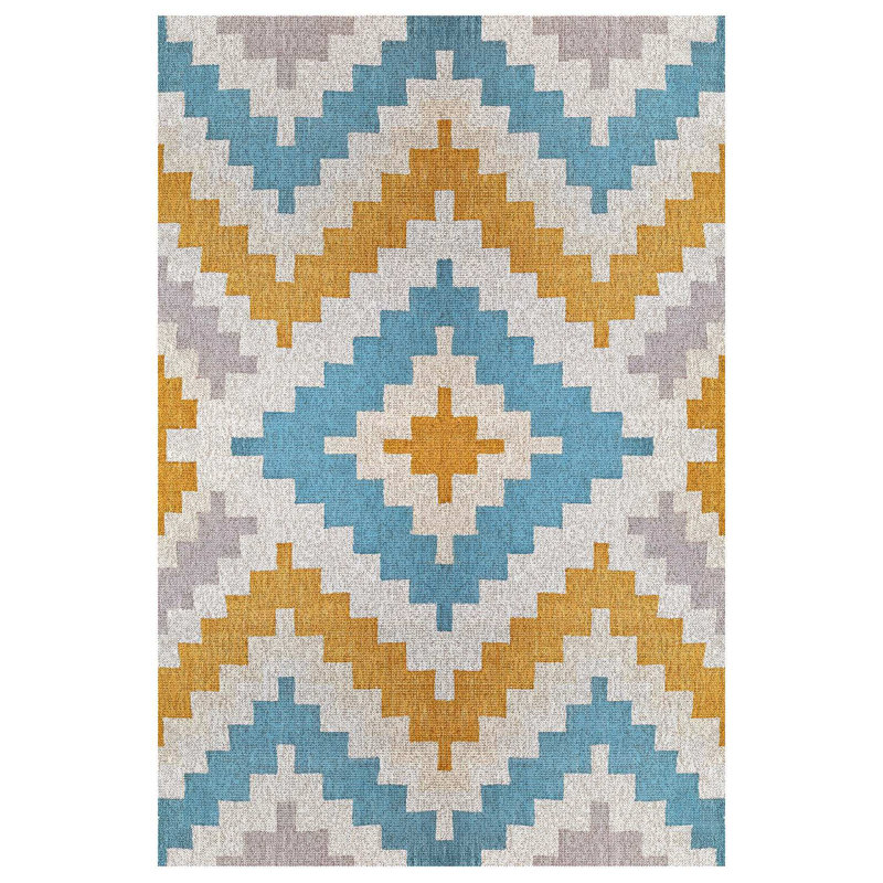 Geuseas Collection Digital Print Cotton-Polyester Colorful Moroccan Rug, Round 6'7"