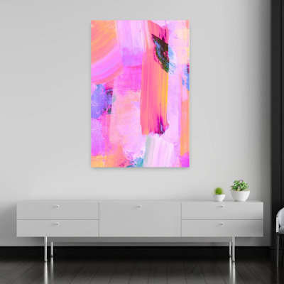 Vibrant Pink Strokes Abstract Bold Colorful Lavender Wall Art Print 1 Piece Wrapped Canvas Wall Art
