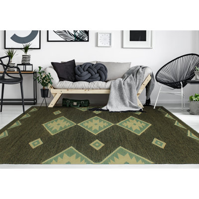 Tapis unique en laine noué à la main de 8 pi 5 po x 11 pi 4 po vert / bleu clair / blanc cassé Alverson