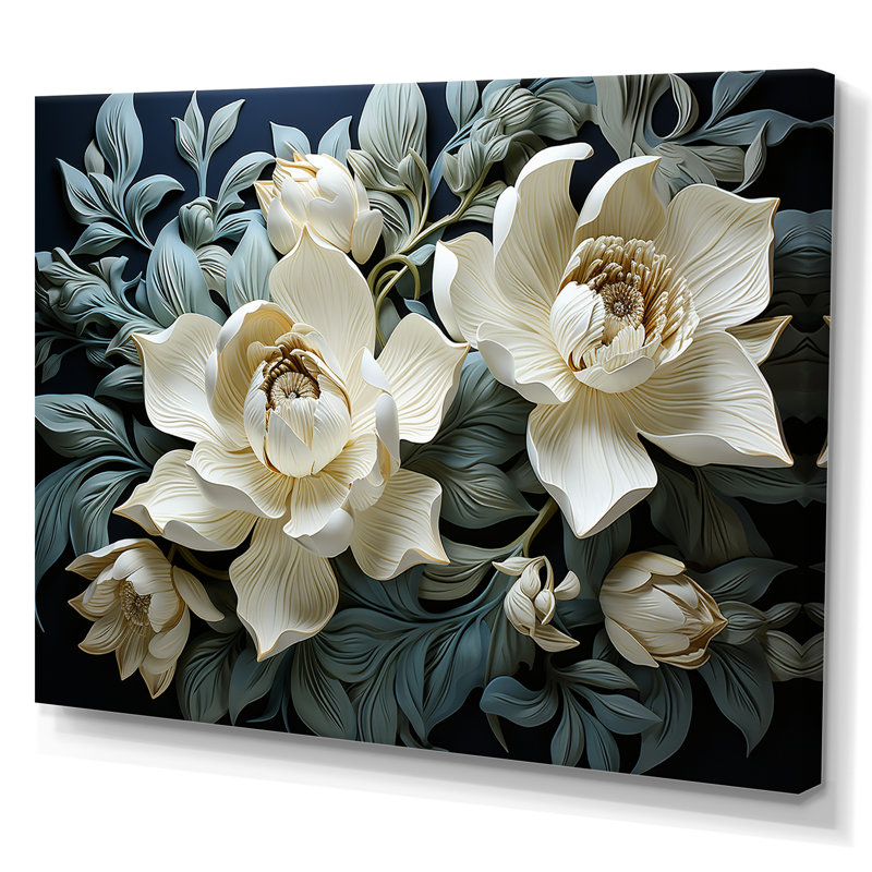 Tulipes blanches et bleues modernes sur toile, Toile tendue, H 12 po x l 20 po x P 1 po