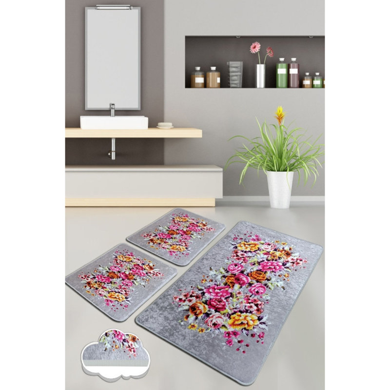 Ensemble de tapis de bain de luxe (3 pièces) en polyester antibactérien doux de 23,6 po x 39,4 po et de 19,7 po x 23,6 po | Dessous antidérapant, 700 g / m² | Lavable à la machine, idéal pour le confort et la sécurité de la salle de bain