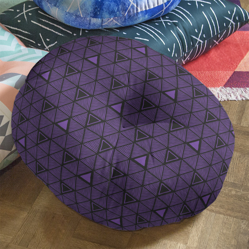 Classic Hand Drawn Triangles Floor Pillow, 26" x 26", Dark Purple