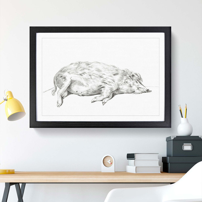 Lying Pig by Jean Bernard - Framed Print, 27cm H x 36cm W x 2cm D, Black Framed