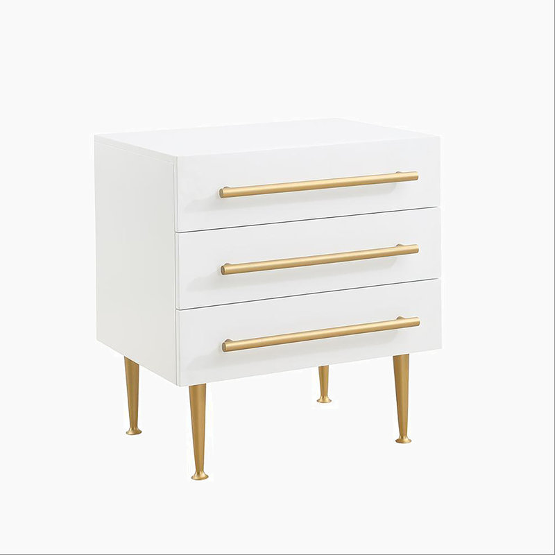 Table de chevet à 3 tiroirs Modern, Doré / Blanc