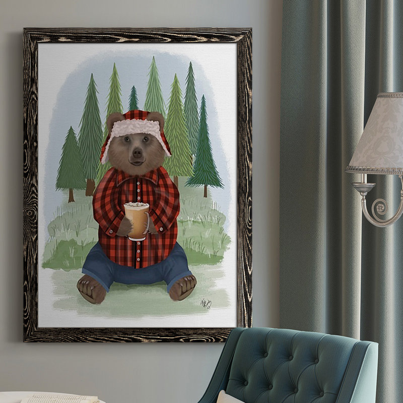 «Cvetana Lumberjack Bear Latte», reproduction d'un seul cadre photo sur toile, H 43,5 po x l 31,5 po x P 1 po, Noir