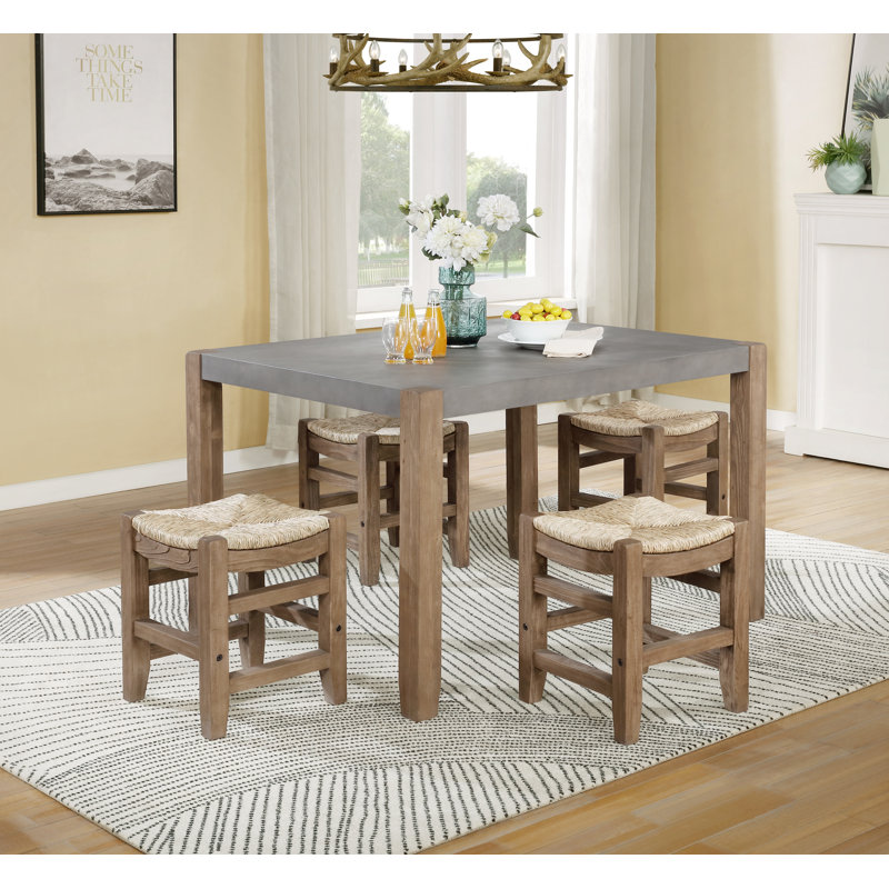 Ensemble de salle à manger en bois massif Aston Rustic Industrial, 5 pièces: table, 4 chaises