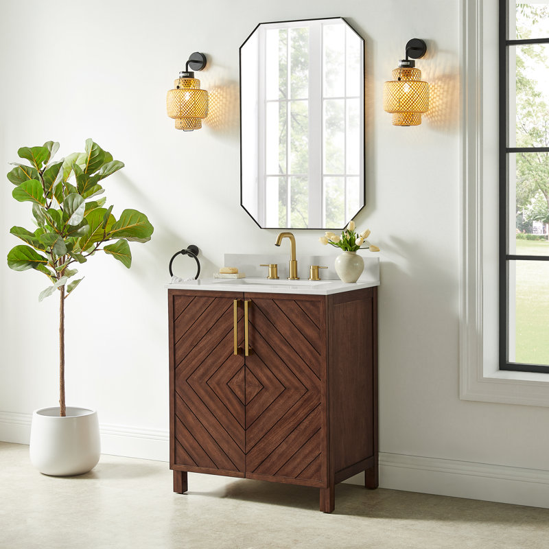 Keiera 30" Single Bathroom Vanity with Engineered Stone Top, Medium Brown