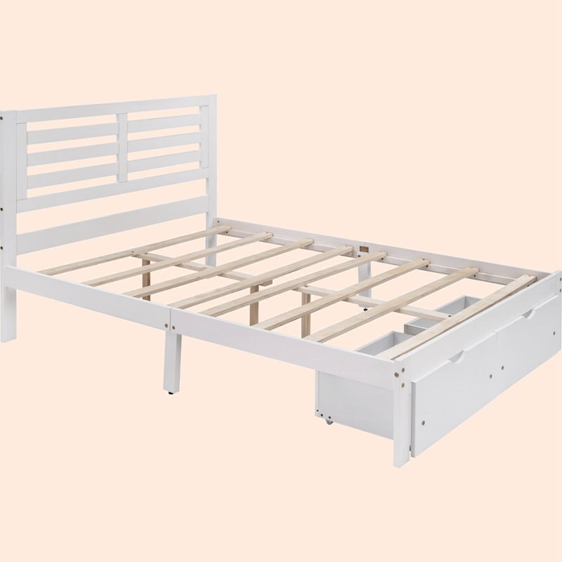 Lit plateforme double avec rangement, Blanc