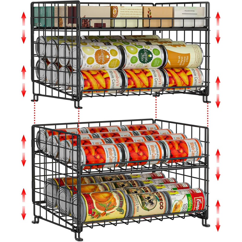 Ensemble de 2 paniers de rangement empilables, rangement pour garde-manger, supports pour nourriture, distributeur multifonctionnel pour boissons gazeuses