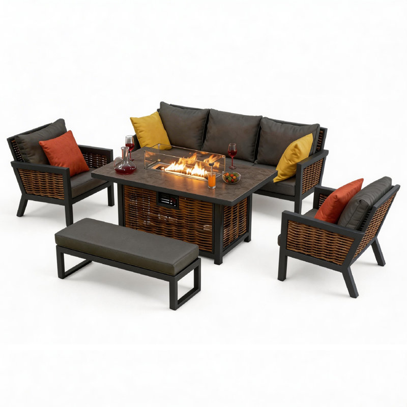5pcs Sofa Set With Lifting Table, Black