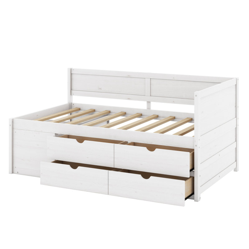Lit de jour avec tiroirs et tablettes, Blanc