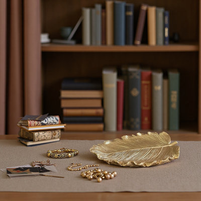 Gold Leaf Resin Tray For Jewelry Organizer  Decorative Catchall  For Rings Earrings Modern Vanity Counter Accessory For Bedroom Entryway