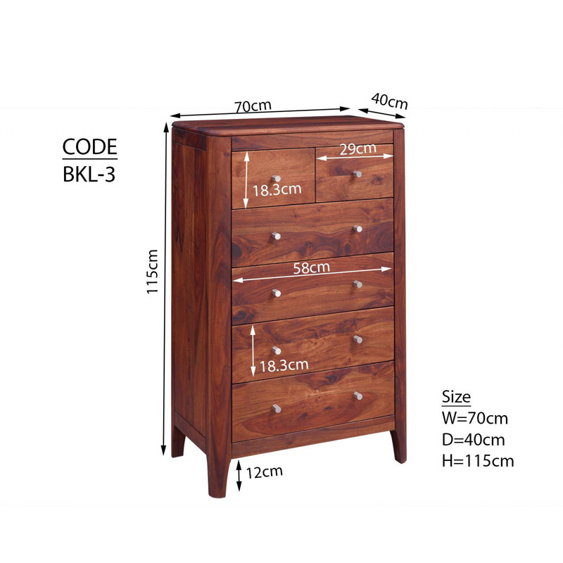 Brooklyn Solid Wood 70cm W 6 - Drawer Chest of Drawers