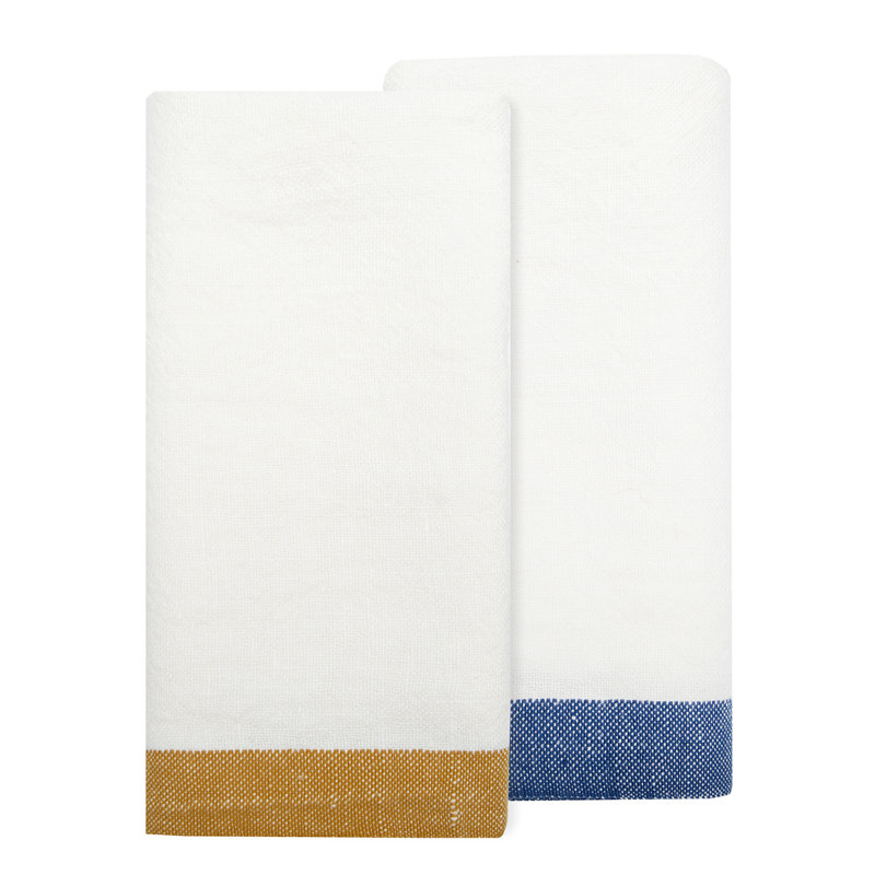 Striped Waffle Tea Towel, Blue/Mustard