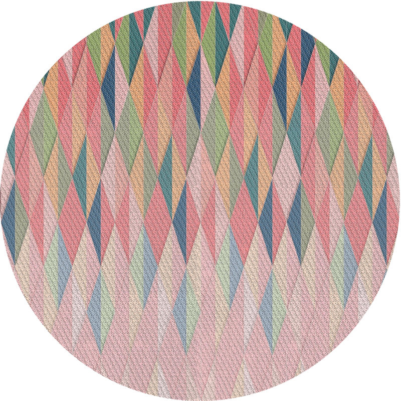Tapis à motifs rose clair / vert, Rond 4 pi
