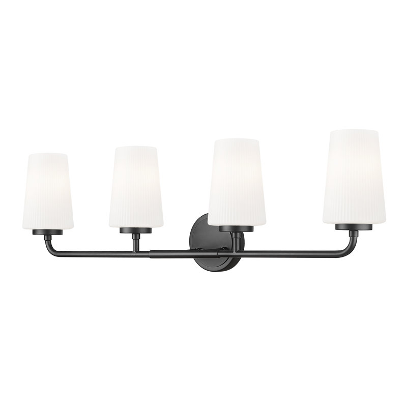 Coiffeuse Mathieson, H 9,5 po x l 32 po x P 6,5 po, Noir mat, Quatre lumières