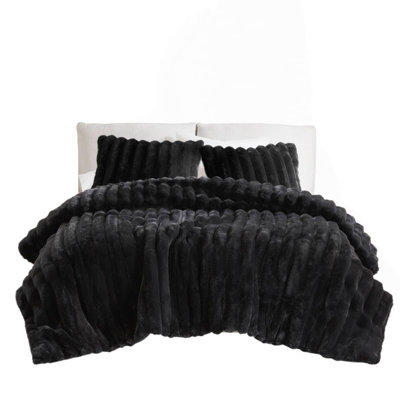 3 PCS King Ultrasoft Faux Fur Ribbed Comforter Set