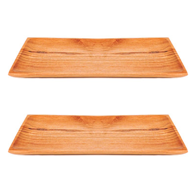 Assiette rectangulaire en bois de teck - grand (ensemble de 2)